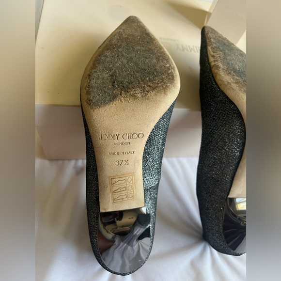 Authentic Lame Glitter- Anthracite Jimmy Choo Heels Size 37.5 - Picture 7 of 16